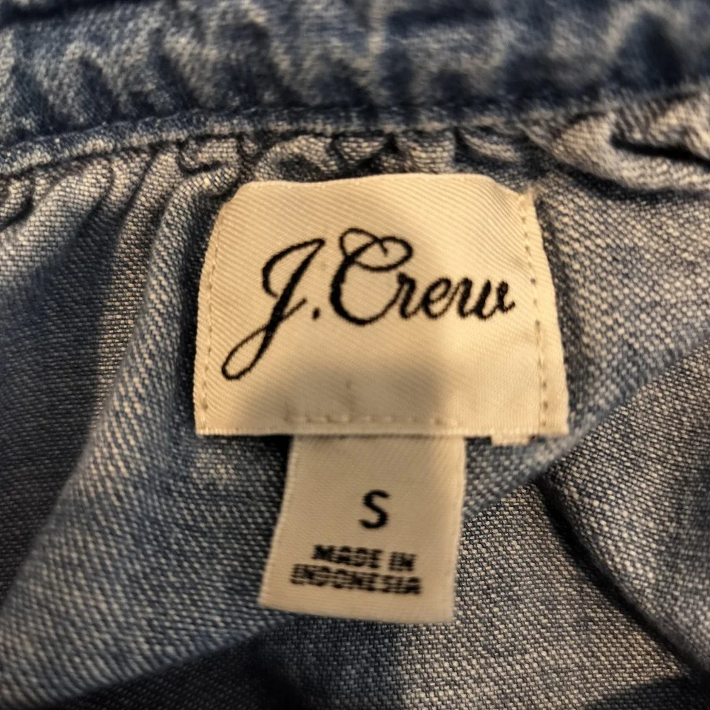 J. Crew Denim Shirt Dress Small Button Front Mini Puff Sleeve Casual Womens